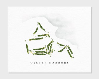 Oyster Harbors Club | Cape Cod, MA | Golf Course Map, Personalized Golf Art Gifts for Men Wall Decor, Custom Watercolor Print