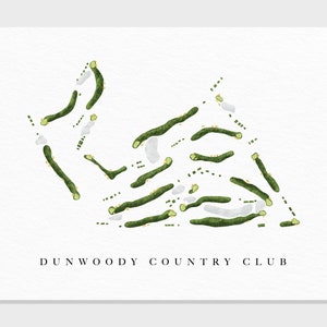 Country Club de Dunwoody | Atlanta, Géorgie | Carte du parcours de golf, cadeaux d'art de golf personnalisés pour homme, décoration murale, impression aquarelle personnalisée