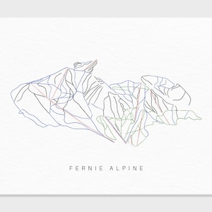 Alpen Fernie | Kanada | Wanderkarte Geschenk für Berg Haus Ski Dekor, personalisierte Familienreise Winter Abenteuer, minimalistischer Kunstdruck