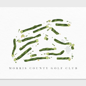 Morris County-golfclub | Morristown, New Jersey | Golfbaankaart, gepersonaliseerde golfkunstcadeaus voor mannen Muurdecoratie, aangepaste aquarelafdruk