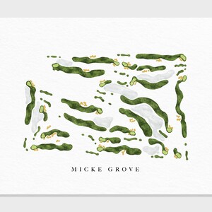 Micke Grove-golflinks | Lodi, CA | Golfbaankaart, gepersonaliseerde golfkunstcadeaus voor mannen Muurdecoratie, aangepaste aquarelafdruk