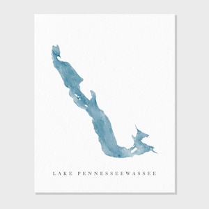 Penneseewassee | Maine | Cadeau aquarel kaart meer, decor meerhuis, gepersonaliseerde kunst huwelijkscadeau, aangepaste reisschildering, kunstafdruk
