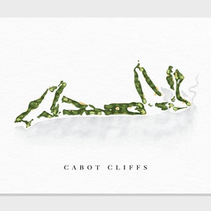 Falaises de Cabot | Nouvelle-Écosse, Canada | Carte du parcours de golf, cadeaux d'art de golf personnalisés pour homme, décoration murale, impression aquarelle personnalisée
