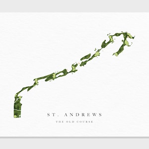 St.Andrews | Der Alte Platz | Golplatz Map, Golf Gemälde, Golf Geschenk, Golf Platz Layout | Aquarell Style Fine Art Druck