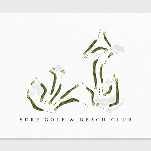 Surf Golf & Beach Club / Myrtle Beach, SC / Mappa del campo da golf, regali personalizzati di arte del golf per uomo, decorazione da parete, stampa acquerello personalizzata