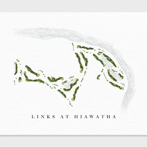 Links op Hiawatha Landing | Apalachin, NY | Golfbaankaart, gepersonaliseerde golfkunstcadeaus voor mannen Muurdecoratie, aangepaste aquarelafdruk