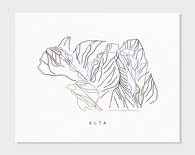 Alta Ski Area | Alta, UT | Trail Map Gift for Mountain House Ski Decor, Personalized Family Travel Winter Adventure, Minimalist Art Print