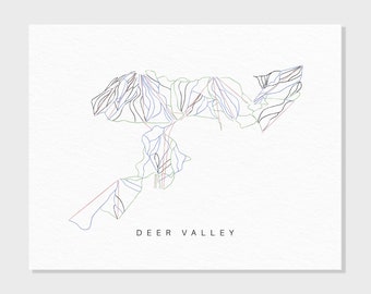 Deer Valley | Park City, UT | Trail Map Gift for Mountain House Ski Decor, Personalized Family Travel Winter Adventure, Minimalist Art Print