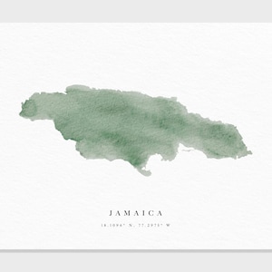 Jamaika | Island Aquarell Karte | Montego Bay, Kingston, Port Antonio, Ocho Rios, Karibik Urlaub, Reisegeschenk, Fine Art Print