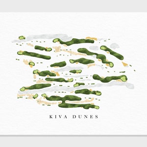 Dunes de Kiva | Gulf Shores, Alabama | Carte du parcours de golf, cadeaux d'art de golf personnalisés pour homme, décoration murale, impression aquarelle personnalisée