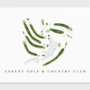 Ankeny Golf & Country Club | Ankeny, IA | Golfbaankaart, gepersonaliseerde golfkunstcadeaus voor mannen Muurdecoratie, aangepaste aquarelafdruk