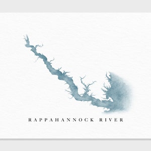 Mapa del río Rappahannock, Virginia, lago en acuarela, regalo, decoración de la casa del lago, regalo de boda de arte personalizado, pintura de viaje personalizada, impresión artística