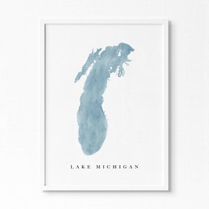 Lac Michigan | Grands Lacs de Chicago | Cadeau de carte aquarelle, décoration de maison de lac, cadeau de mariage artistique personnalisé, impression d'art de peinture de voyage personnalisée
