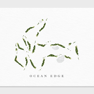 Ozean Kante | Brewster, MA | Golf Platz Karte, Golf Kunst Geschenke für Herren Wanddekoration, Benutzerdefinierte Aquarell Druck