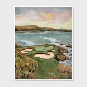 Hole 7 at Pebble Beach | Golf Course Painting | Abstract Golf Course, Acrylic Painting, Golf Gift | Fine Art Print