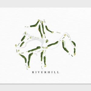 Riverhill Country Club | Kerrville, Texas | Golfbaankaart, gepersonaliseerde golfkunstcadeaus voor mannen Muurdecoratie, aangepaste aquarelafdruk