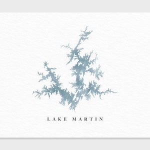 Lac Martin | Alabama | Cadeau de carte aquarelle de lac, décoration de maison de lac, cadeau de mariage artistique personnalisé, peinture de voyage personnalisée, impression d'art