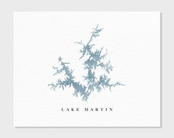 Lake Martin | Alabama | Watercolor Lake Map Gift, Lake House Decor, Personalized Art Wedding Gift, Custom Travel Painting, Art Print