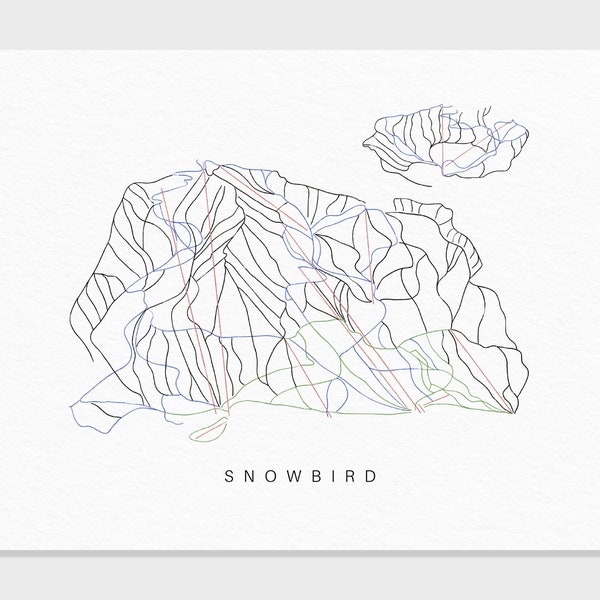 Snowbird | Utah | Trail Map Gift for Mountain House Ski Decor, Personalized Family Travel Winter Adventure, Minimalist Art Print