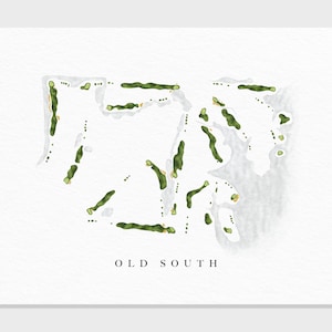 Golflinks Old South | Bluffton, SC | Golfbaankaart, gepersonaliseerde golfkunstcadeaus voor mannen Muurdecoratie, aangepaste aquarelafdruk