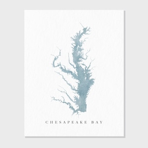 Mapa de la bahía de Chesapeake o del lago en acuarela, regalo, decoración de la casa del lago, regalo de boda de arte personalizado, pintura de viaje personalizada, impresión artística