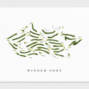 Winged Foot-golfclub | Mamaroneck, NY | Golfbaankaart, gepersonaliseerde golfkunstcadeaus voor mannen Muurdecoratie, aangepaste aquarelafdruk