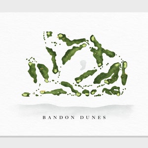 Bandon Dünen | Bandon Dunes Golfresort | Orange | Golf Platz Karte, Golf Kunst Geschenke für Herren Wanddekoration, Benutzerdefinierte Aquarell Druck