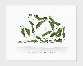 Bandon Dunes | Bandon Dunes Golf Resort | Oregon | Golf Course Map, Personalized Golf Art Gifts for Men Wall Decor, Custom Watercolor Print