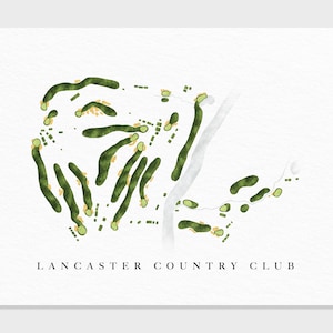 Lancaster Country Club / Lancaster, PA / Mappa del campo da golf, regali personalizzati di arte del golf per uomini, decorazioni murali, stampa acquerello personalizzata