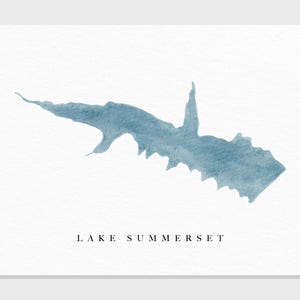 Zomerset meer | Illinois | Cadeau aquarel kaart meer, decor meerhuis, gepersonaliseerde kunst huwelijkscadeau, aangepaste reisschildering, kunstafdruk