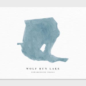 Lac Wolf Run | Towamensing Trails, Pennsylvanie | Cadeau de carte aquarelle de lac, décoration de maison de lac, cadeau d'art personnalisé, peinture de lac personnalisée, impression d'art