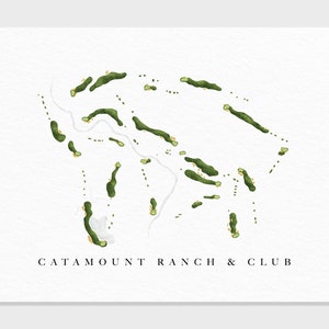 Ranch et club Catamount | Steamboat Springs, Colorado | Carte du parcours de golf, cadeaux d'art de golf personnalisés pour homme, décoration murale, impression aquarelle personnalisée