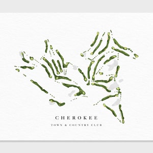 Cherokee Town & Country Club / Atlanta, GA / Mappa del campo da golf, regali personalizzati di arte del golf per uomo, decorazione murale, stampa acquerello personalizzata