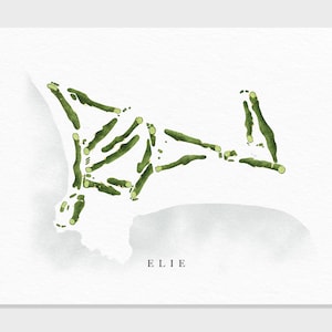 Elie Golf House Club | Schotland | Golfbaankaart, gepersonaliseerde golfkunstcadeaus voor mannen Muurdecoratie, aangepaste aquarelafdruk