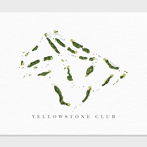 Mapa del campo de golf de Yellowstone Club/Big Sky, MT, regalos de arte de golf personalizados para hombres, decoración de pared, impresión de acuarela personalizada