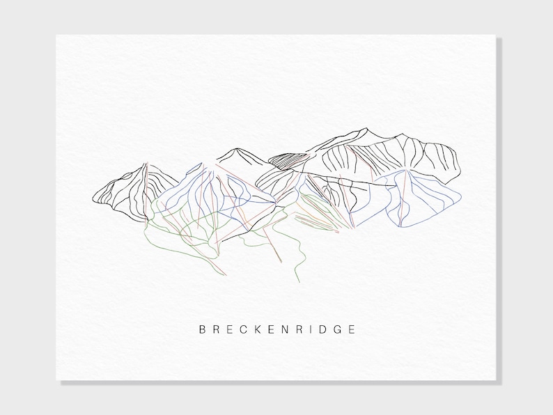 Breckenridge Ski Resort Colorado Trail Map Gift Mountain House Ski Decor, Personalized Family Travel Winter Adventure, Art Print image 1