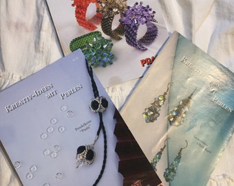 3 beading manuals for earrings, rings and beaded beads in German