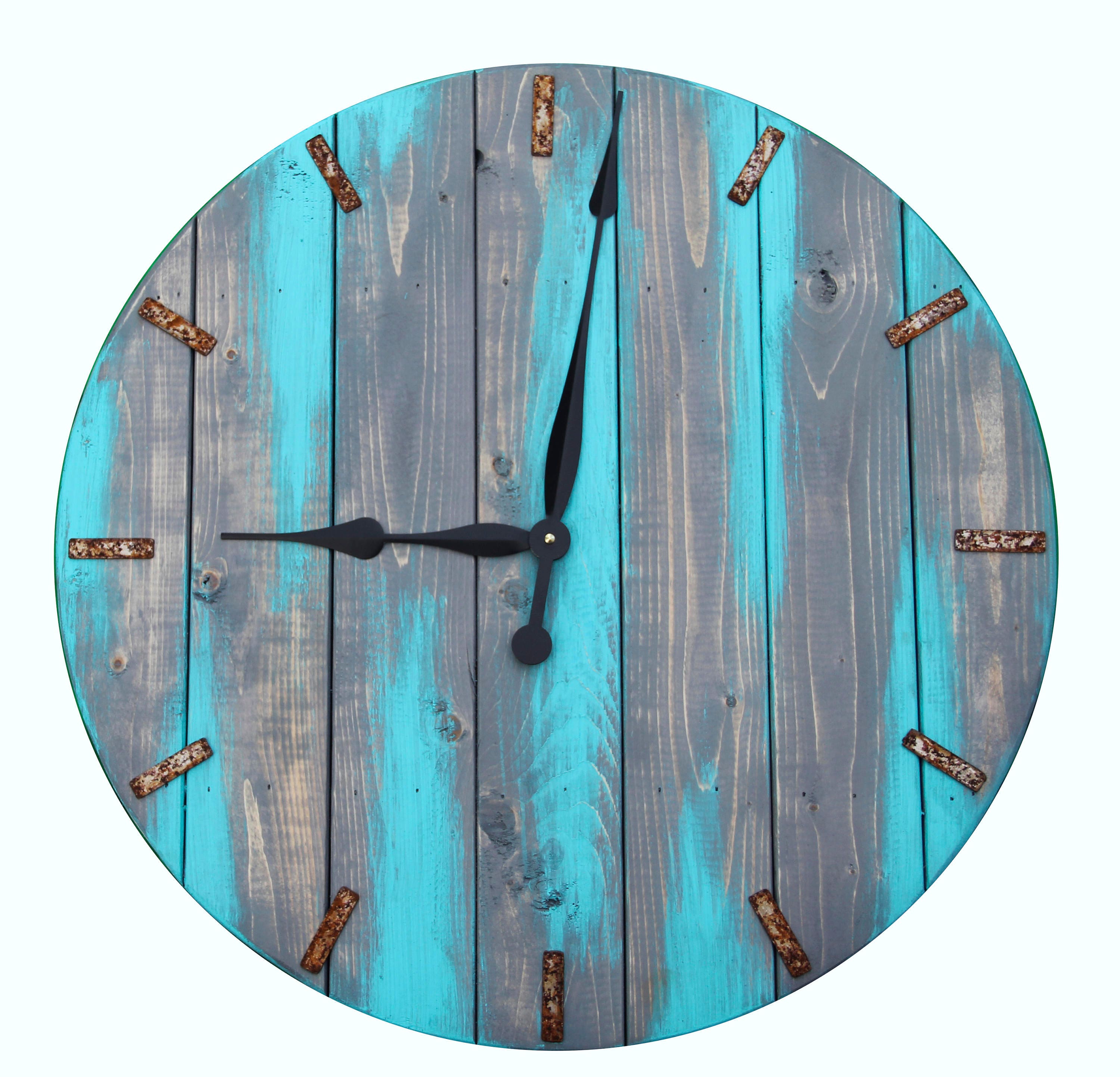20/24 Turquoise Oversized wall clock. distressed to look Etsy