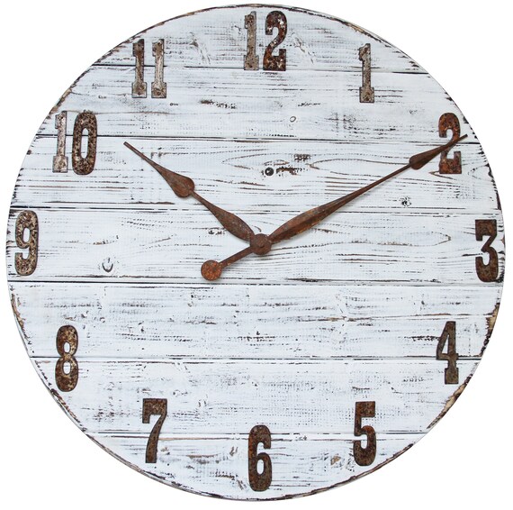 20 36 Oversized White Wall Clock Wedding Gift - White Wooden Distressed Wall Clock 20 36 Oversized White Wall Clock Wedding Gift - White Wooden Distressed Wall Clock
