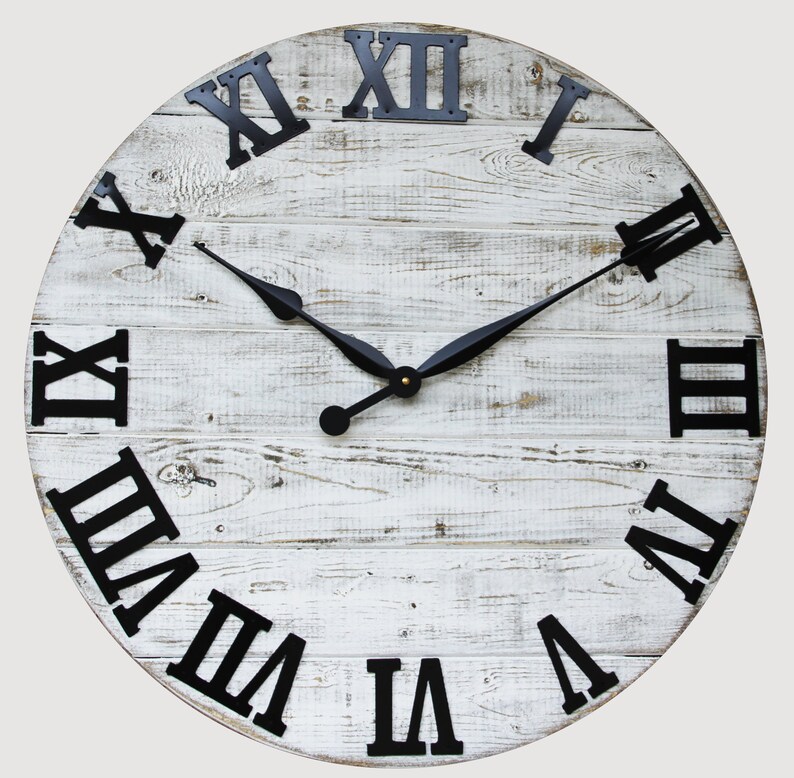 20 Oversized White Wall Clock Wedding Gift Distressed - White Wooden Distressed Wall Clock 20 Oversized White Wall Clock Wedding Gift Distressed - White Wooden Distressed Wall Clock