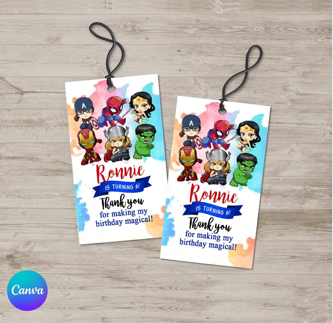 Editable Super Hero Thank You Tags. Favor Tag Birthday Invitation ...