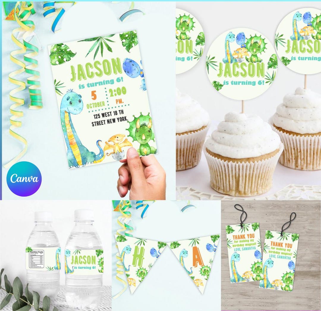 Editable Dinosaur Birthday Party Bundle. Digital P002 - Etsy