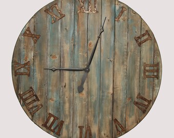 20/36" Oversized wall clock. Rustic wall clock. Solid Wood Clock. distressed to look like reclaimed wood