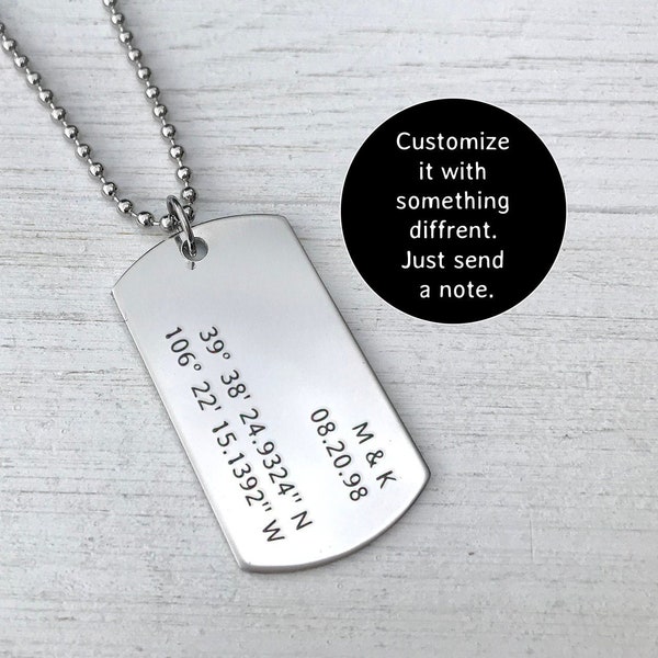 Personalized Dog Tag Necklace  • Custom Necklace for Men • Anniversary Gift  • Fathers Day Gift • Wedding Gift  • Engraved Gifts for Mens