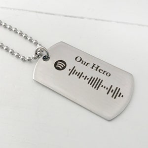 Make a Custom Music Wave Dog Tag  • Custom Necklace for Men • Anniversary Gift • Music Gift • Favorite Song • Stainless Steel Dog Tag