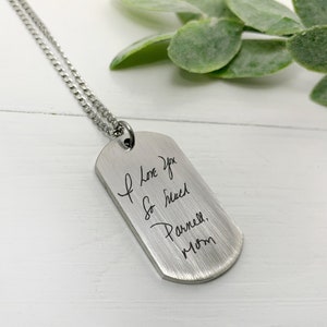 Engraved Handwriting Mini Dog Tag  • Handwriting Necklace for Women • Custom Actual Handwriting Jewelry • Signature • Personalized Jewelry