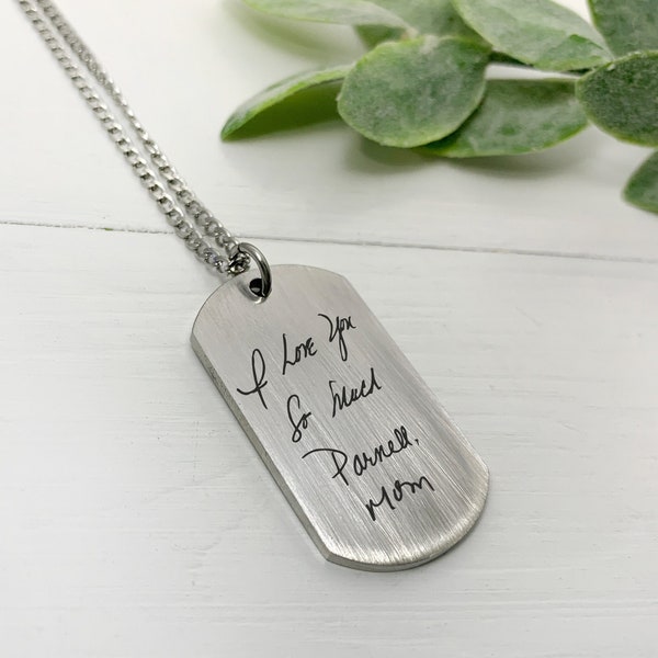 Engraved Handwriting Mini Dog Tag  • Handwriting Necklace • Custom Actual Handwriting Jewelry • Signature • Personalized Jewelry