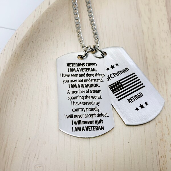 Personalized Veterans Creed Double Dog Tag Necklace • Custom Necklace for Men  Christmas Gift • Personalize Jewelry • Fathers Day Gift