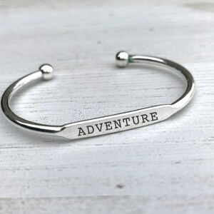Inspirational Adjustable Cuff Bracelet - Silver • Engraved Bracelets • Customizable Bracelet • Travel Gift • Personalized Cuff Bracelet