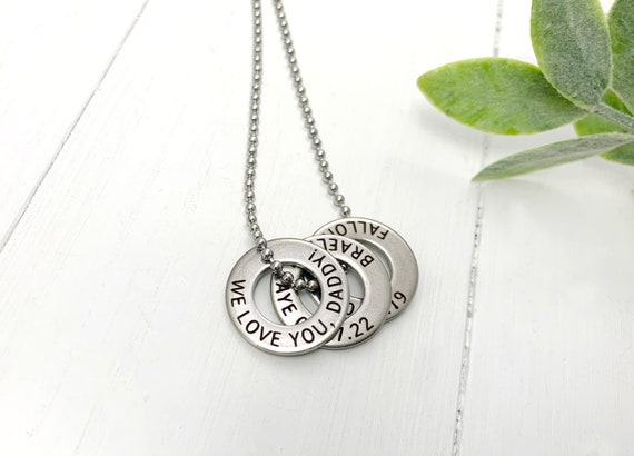 Personalized Washer Necklace for Him Custom Necklace Fathers Day Gift Gift Grandfathers Gift Kids Names Gift Birthday Reminder Etsy